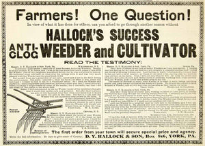 1898 Ad D. Y. Hallock Success Anti-Clog Weeder Cultivator Hezekiah Gongamere CG3