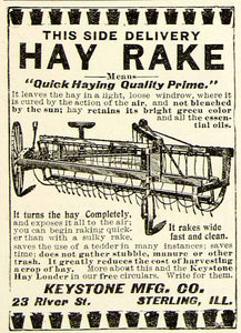 1898 Ad Hay Rake Keystone Agricultural Implement Farm 23 River Street CG3