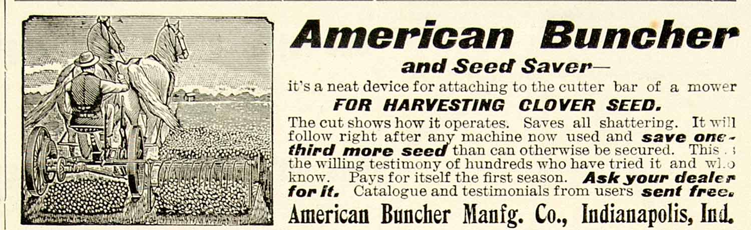 1898 Ad American Buncher Clover Seed Farming Implement Agricultural Tool CG3