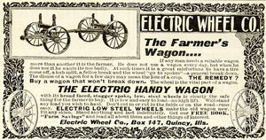 1898 Ad Electric Wheel Wagon Quincy Steel Farming Spokes Frame Axle Illinois CG3