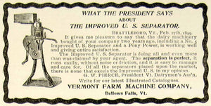 1899 Ad Improved US Separator Vermont Farm Machine Bellows Falls Dairy CG3