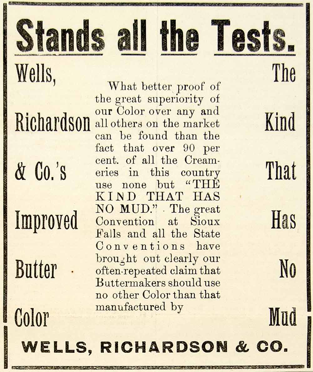 1899 Advert Improved Butter Color Wells Richardson Buttermaking Dairy CG3