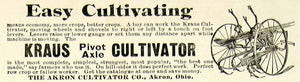 1899 Advert Kraus Cultivator Akron Pivot Axle Farming Equipment Implement CG3
