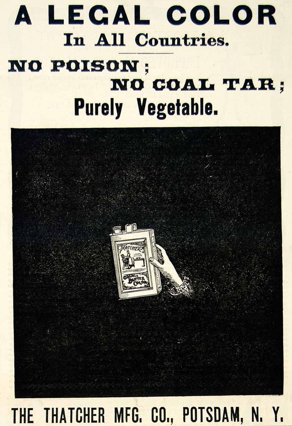 1899 Ad Thatcher Butter Color Dairy Additive Food Potsdam Creamery CG3