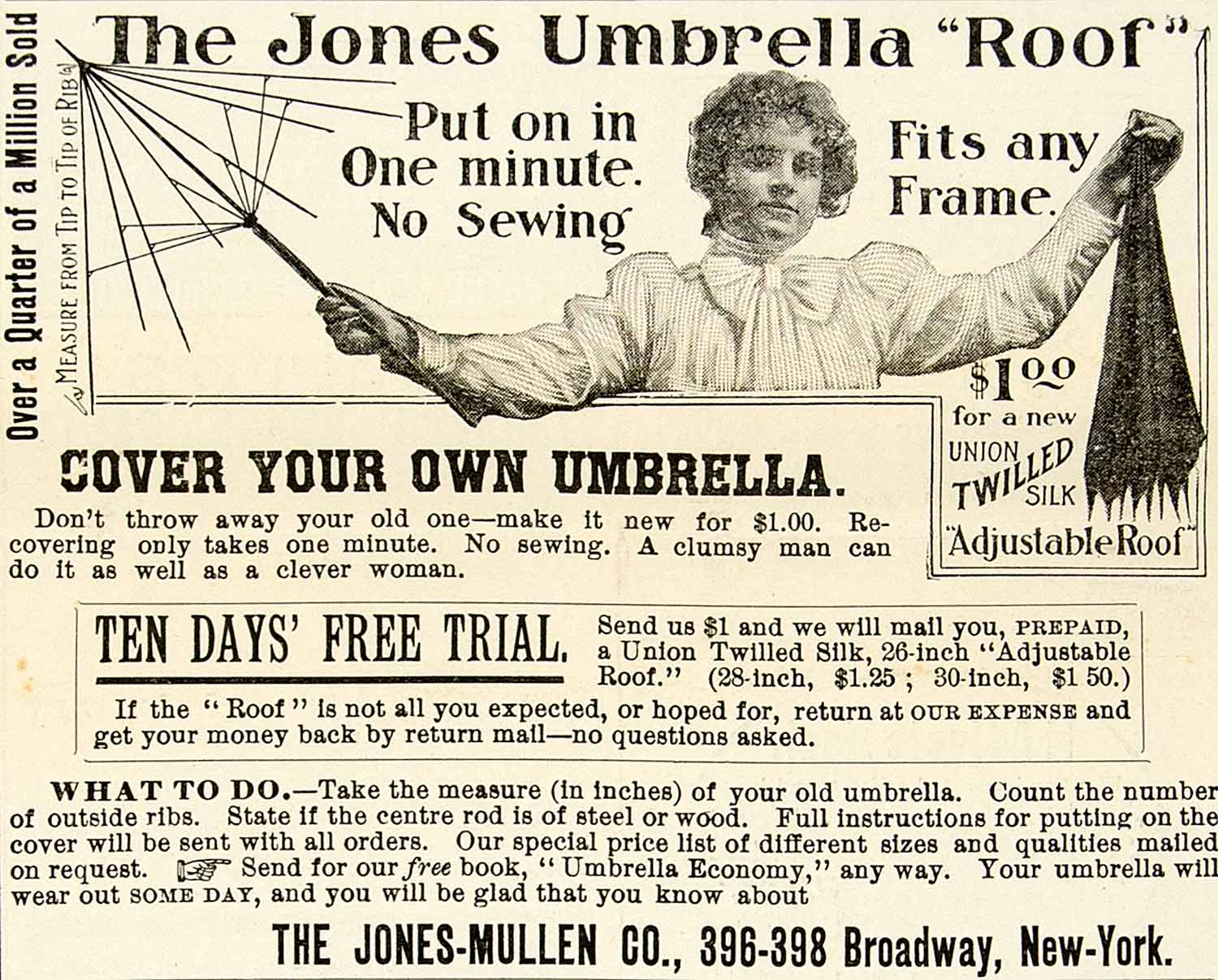 1899 Advert Jones-Mullen Umbrella Roof Union Twilled Silk Covering Frame CG3