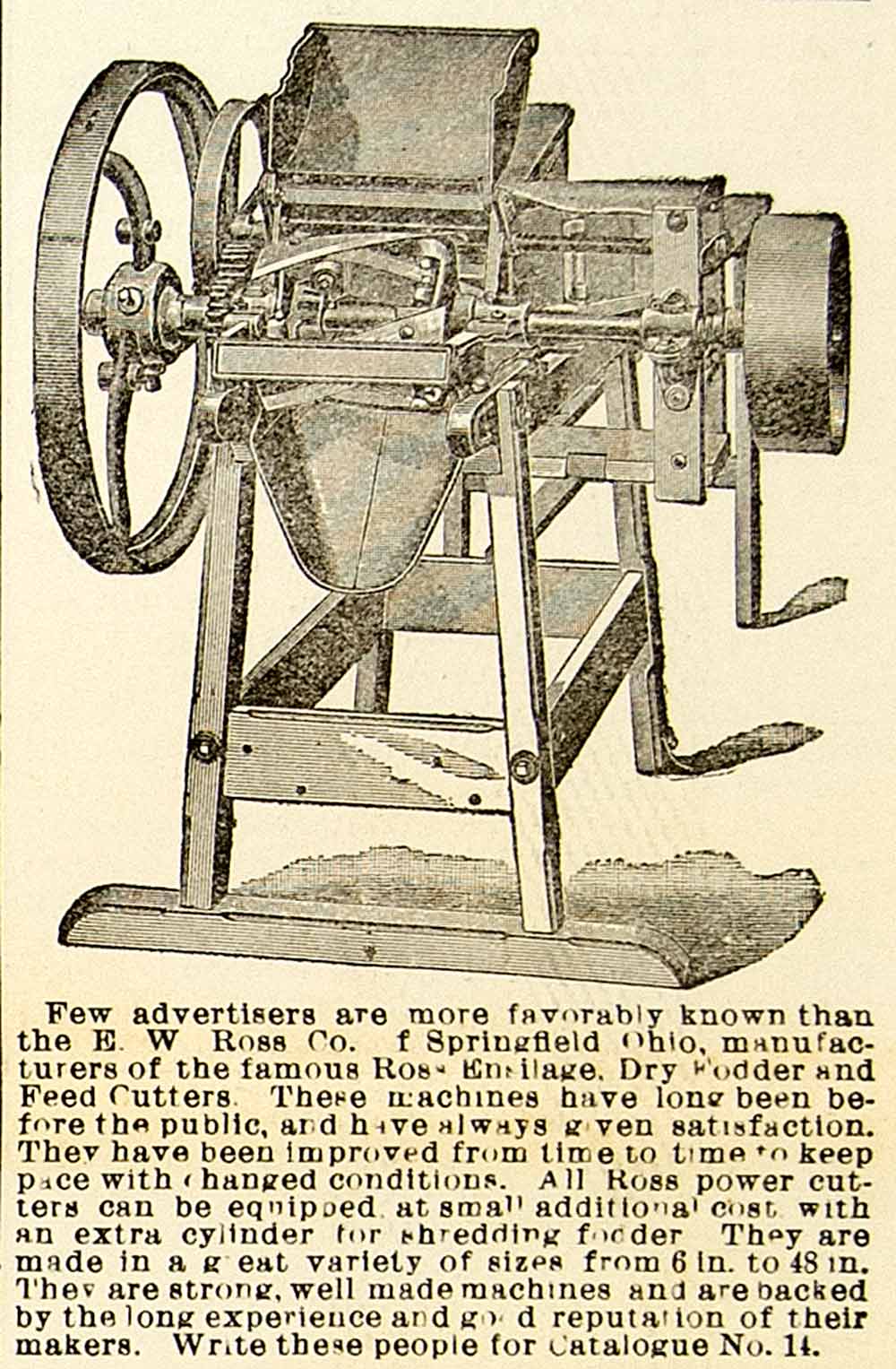 1899 Ad Ross Ensilage Dry Fooder Feed Cutter Machinery Farm Equipment CG3