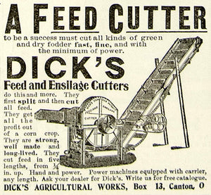 1899 Ad Dick's Agricultural Workds Feed Ensilage Cutter Machine Farming CG3