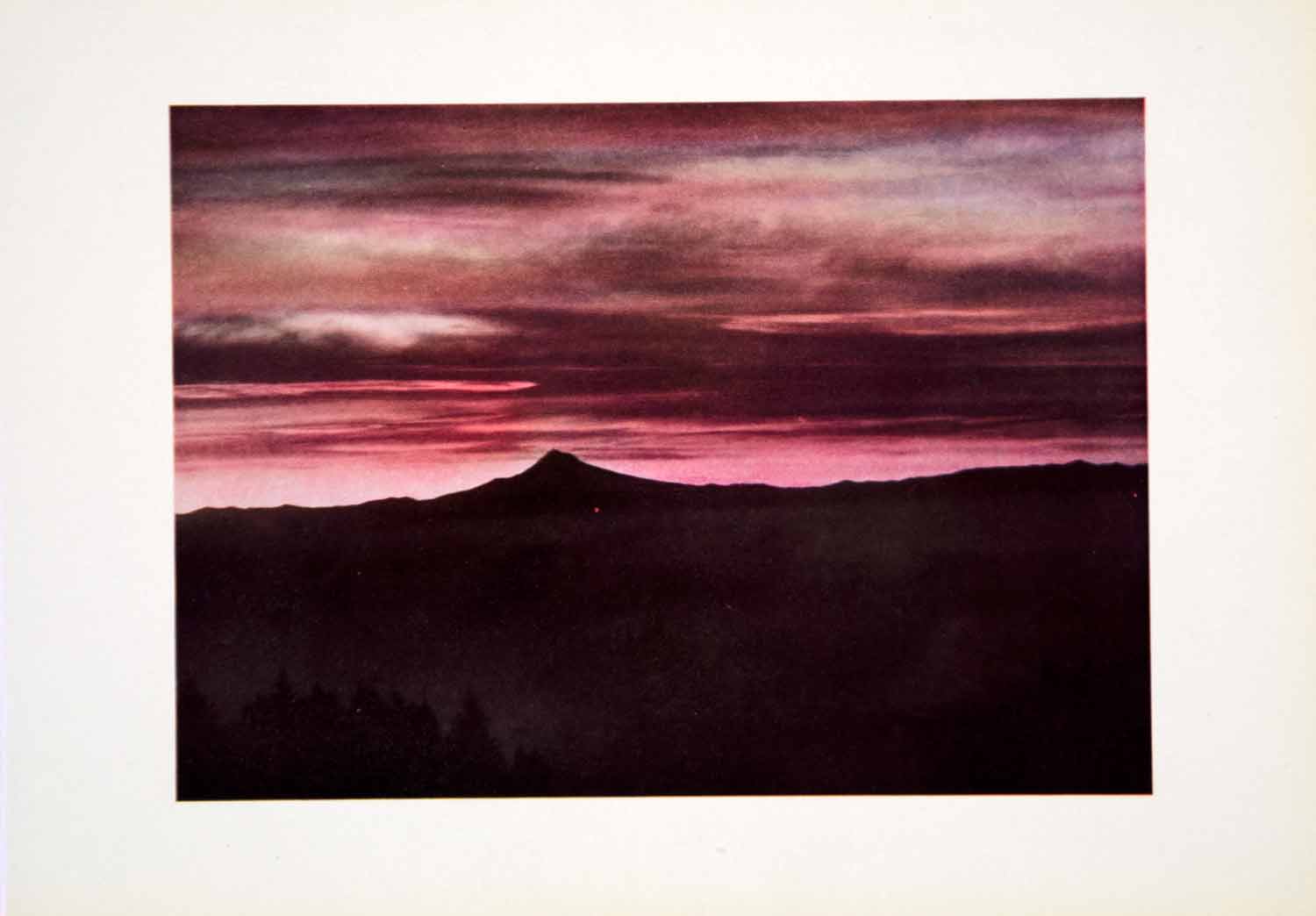 1915 Color Print Sunrise Mount Hood OR Pacific Northwest Landscape Nature CGH1