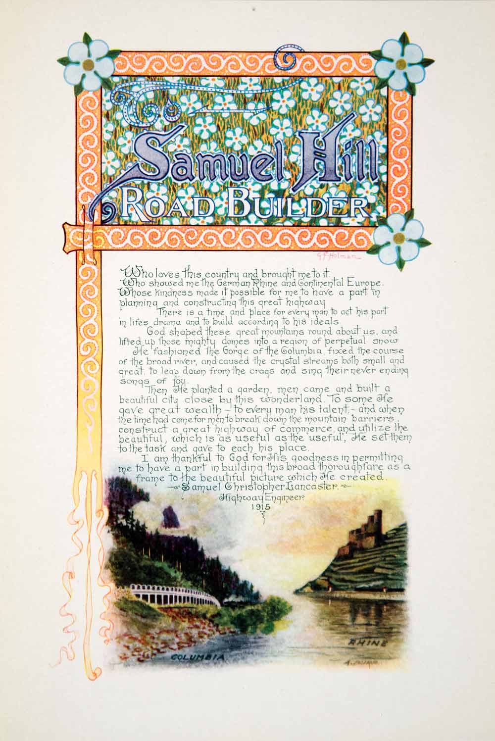 1915 Color Print George F Holman Art Nouveau Columbia River Highway Oregon CGH1