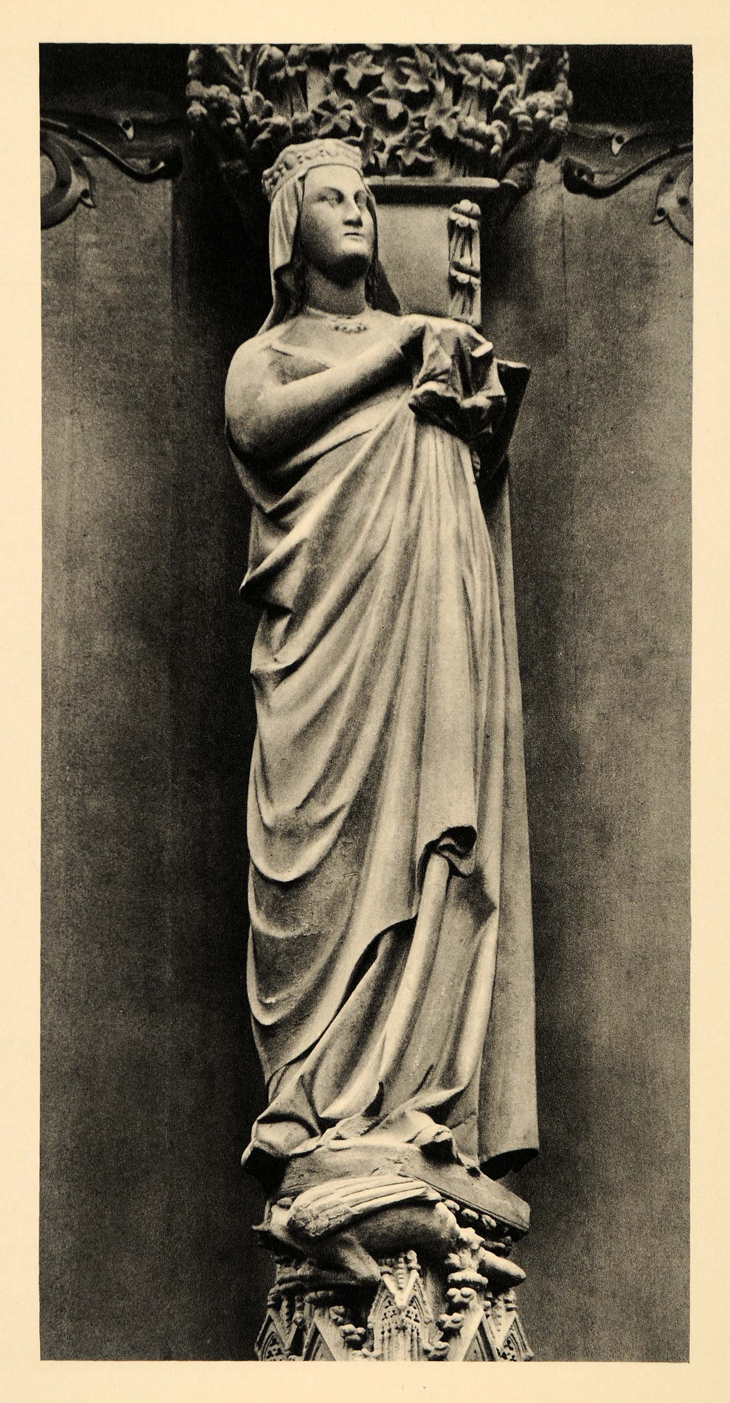 1937 Madonna Statue Virgin Mary Queen Notre Dame Paris - ORIGINAL CH2