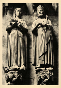 1937 Queen Sheba King Solomon Sculpture Amiens Bible - ORIGINAL PHOTOGRAVURE CH2