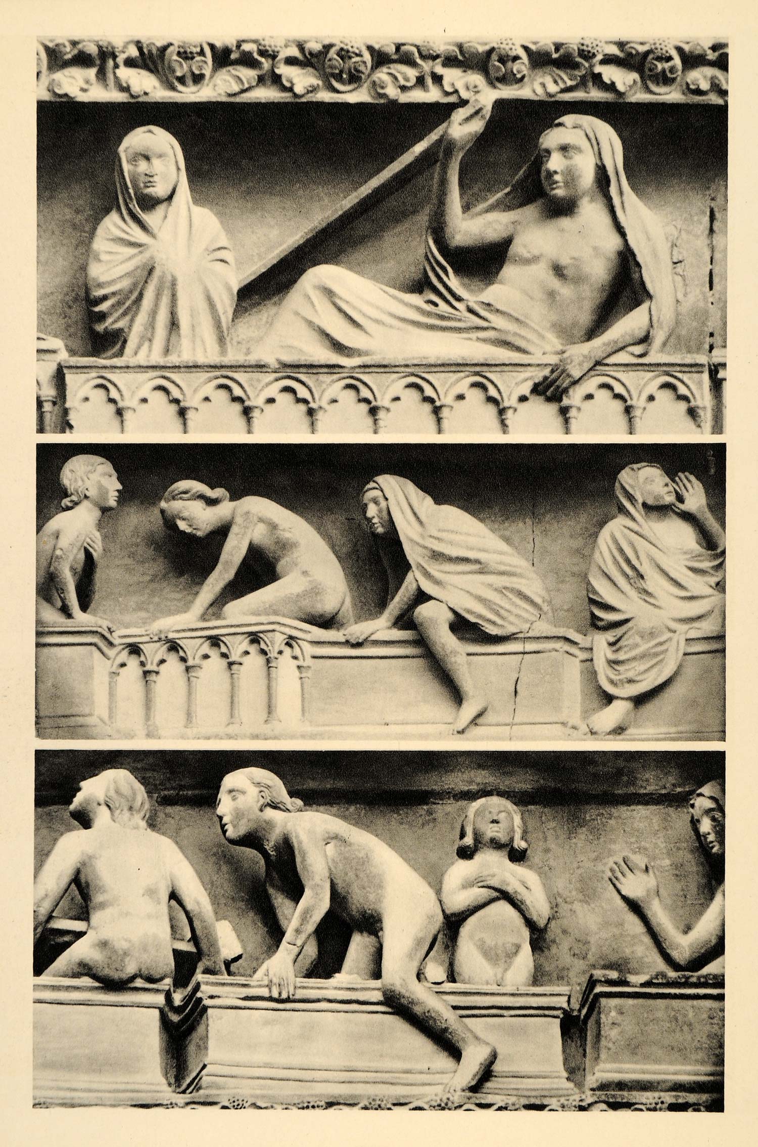 1937 Relief Sculptures Reims Cathedral France Gothic - ORIGINAL PHOTOGRAVURE CH2