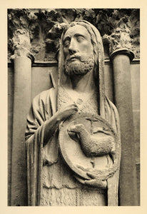 1937 Reims Cathedral France Saint John Baptist Lamb Art - ORIGINAL CH2