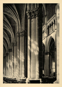1937 Nave Aisle Reims Cathedral Francaise Column Church - ORIGINAL CH2