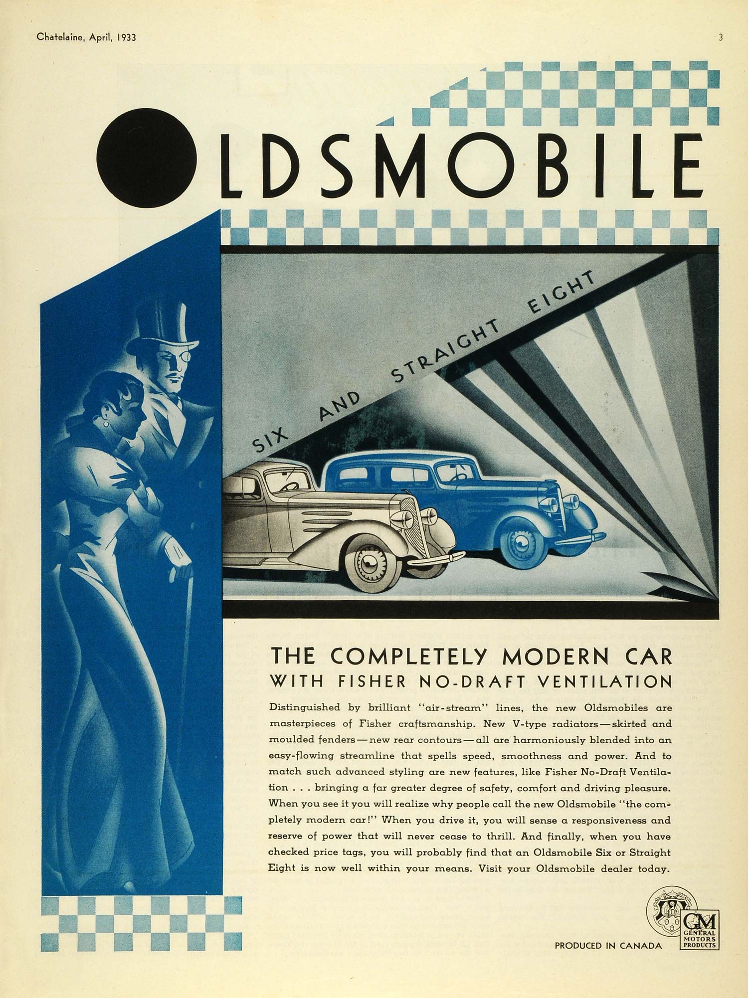 1933 Ad Oldsmobile General Motors Logos Automobile Six & Eight V-type CHA1