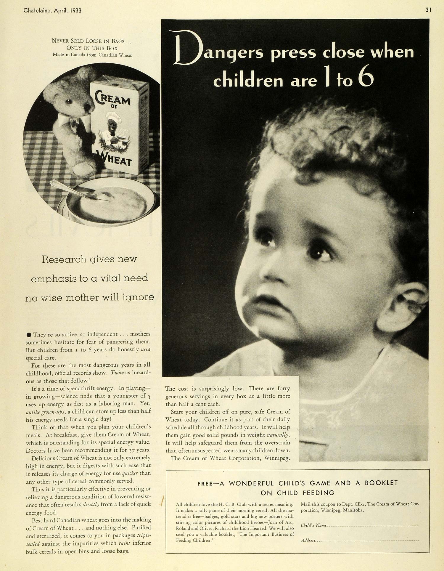 1933 Ad Cream of Wheat Corp Cereal Baby Products Energy Food Infant CHA1