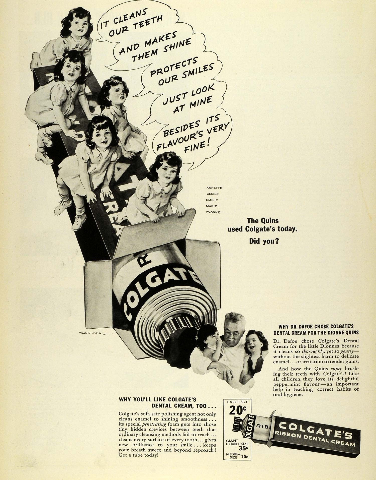 1938 Ad Colgate Co Ribbon Dental Cream Toothpaste Dionne Quintuplets Girls CHA1
