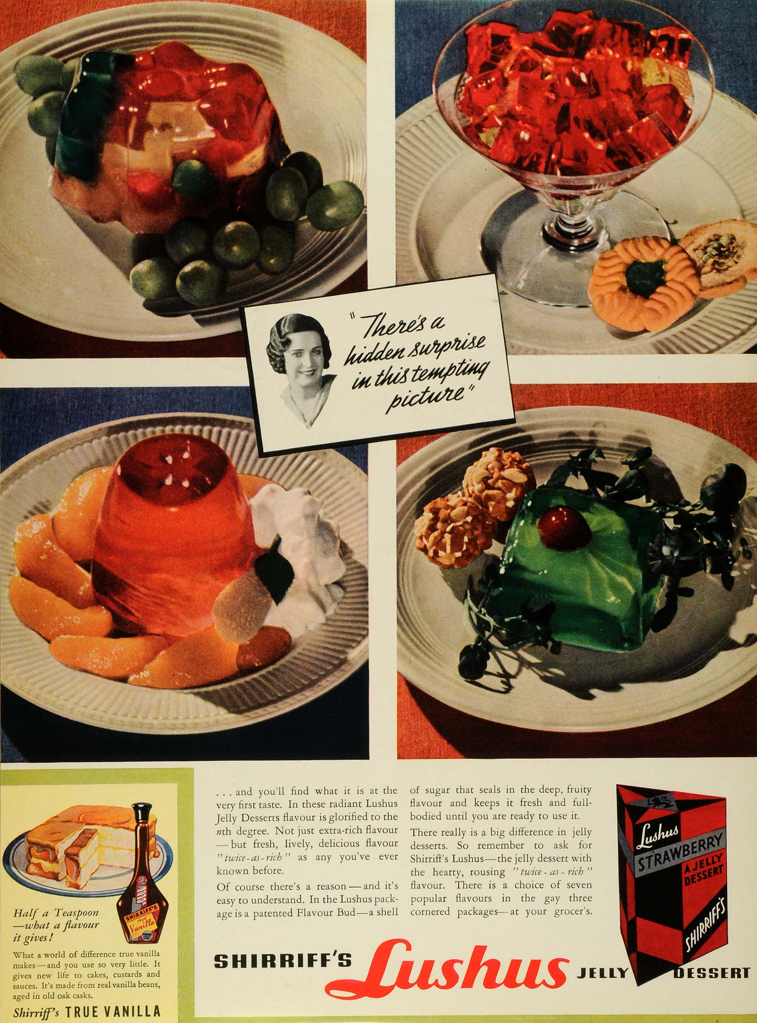 1938 Ad Shirriff's Lushus Jelly Dessert Strawberry Gelatin Dessert Fruit CHA1