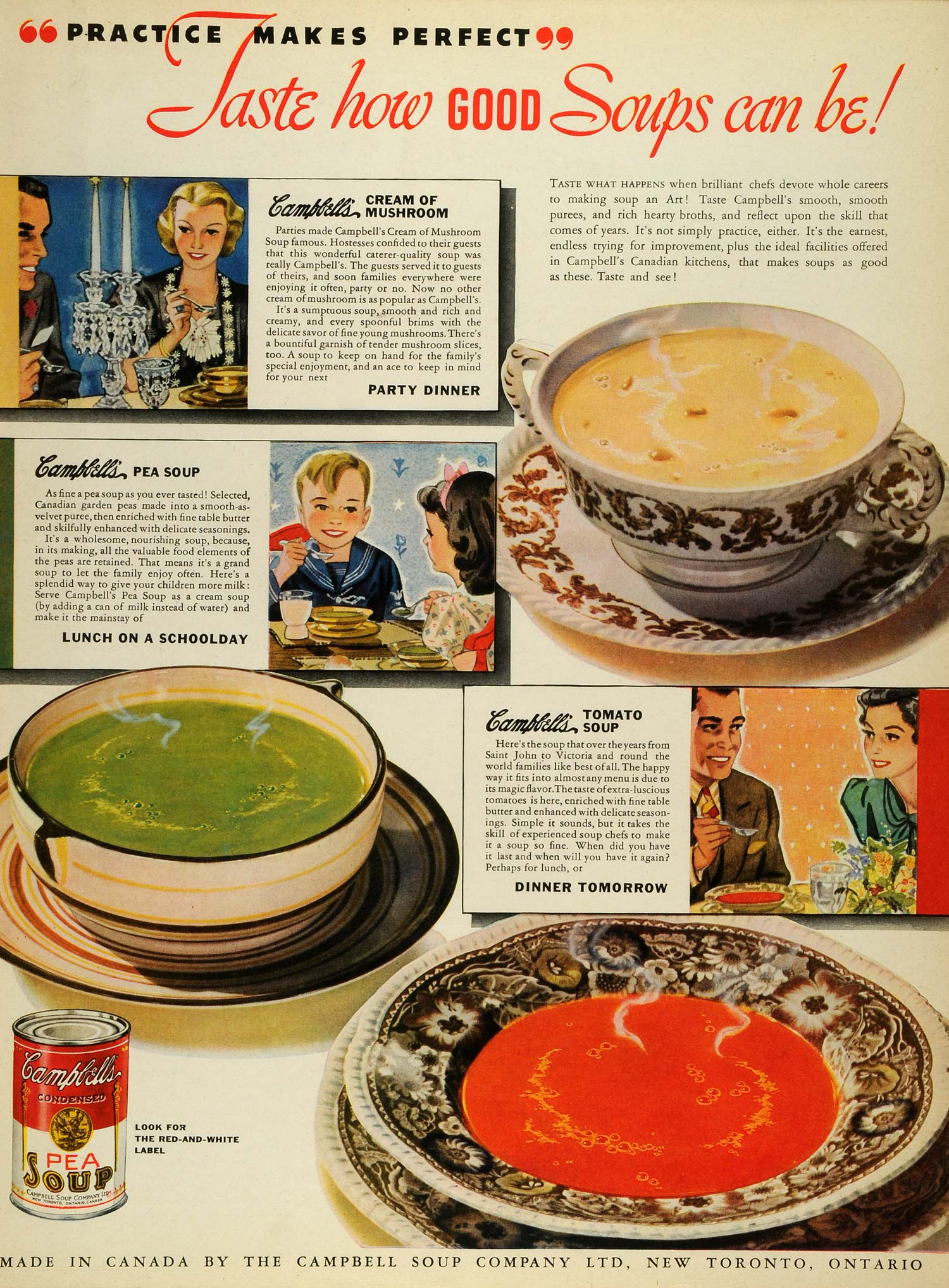 1938 Ad Campbell Soup Co Supper Meals Tomato Canned Food Products Dinner CHA1