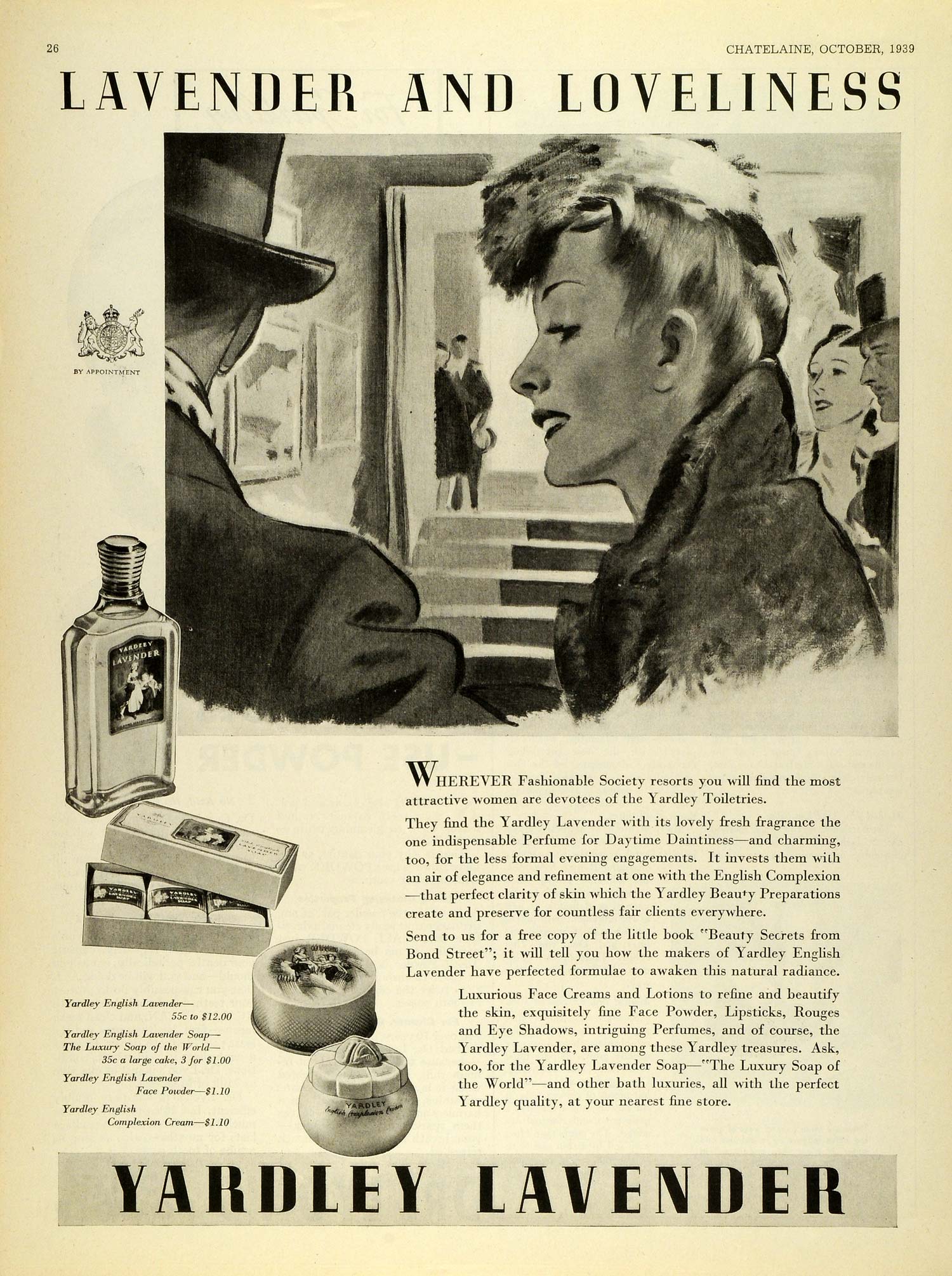 1939 Ad Yardley Lavender Products Soap Face Powder Complexion Cream CHA1