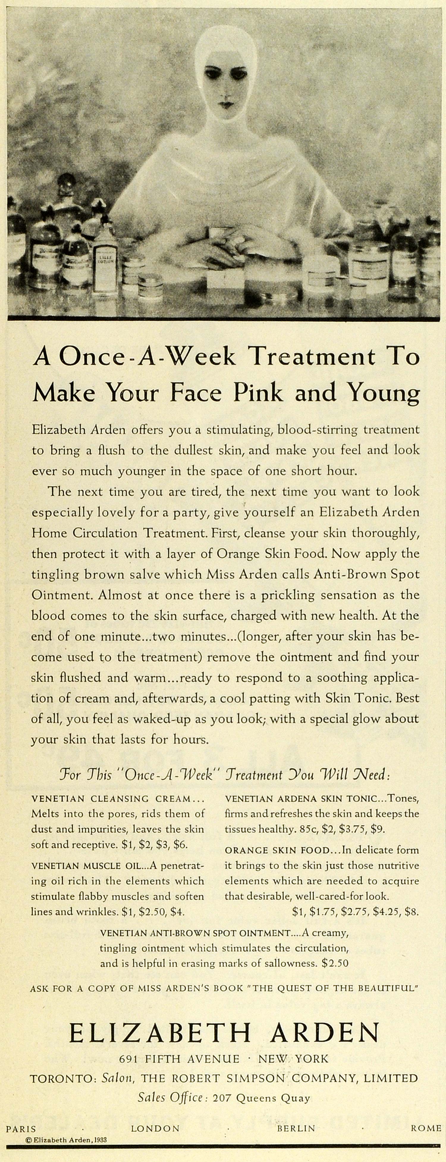 1933 Ad Elizabeth Arden Facial Creams Venetian Cleansing Ardena Skin Tonic CHA1
