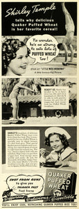 1938 Ad Quaker Oats Puffed Wheat Cereal Actress Shirley Temple Energy CHA1