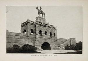 1902 Chicago Lincoln Park Statue President Grant Print ORIGINAL HISTORIC IMAGE