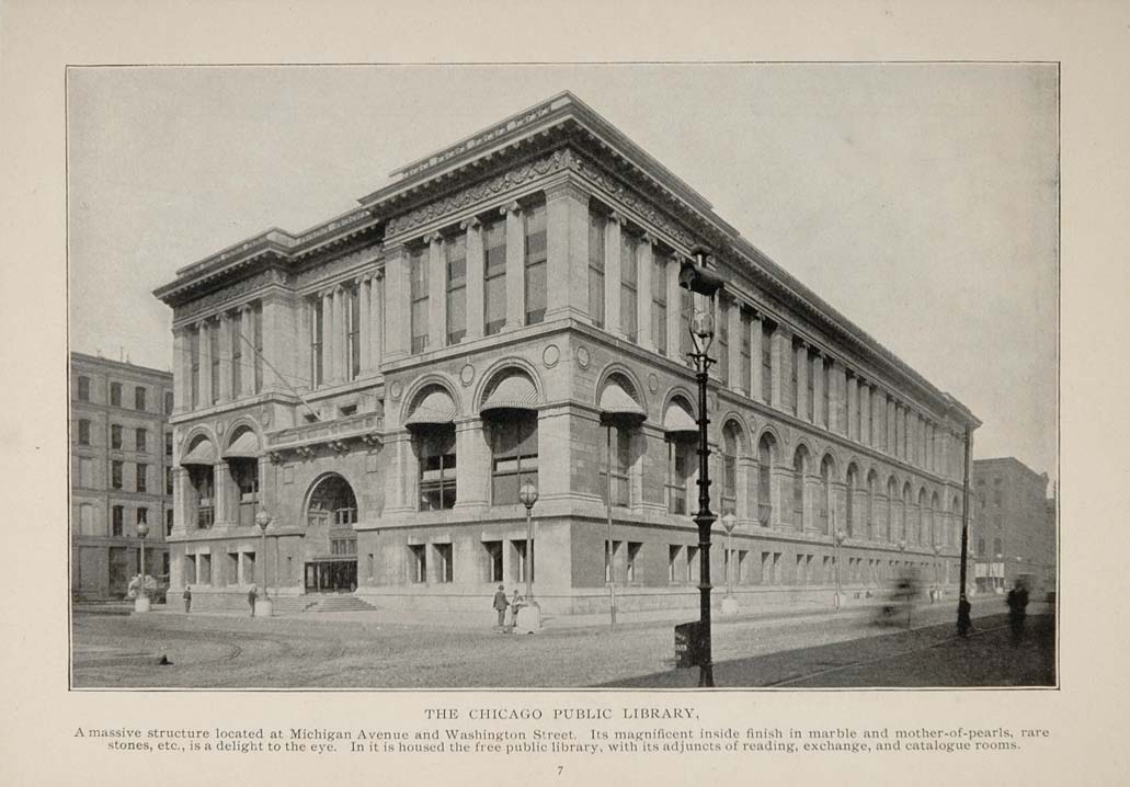 1902 Chicago Public Library Michigan Avenue Orig. Print ORIGINAL HISTORIC IMAGE