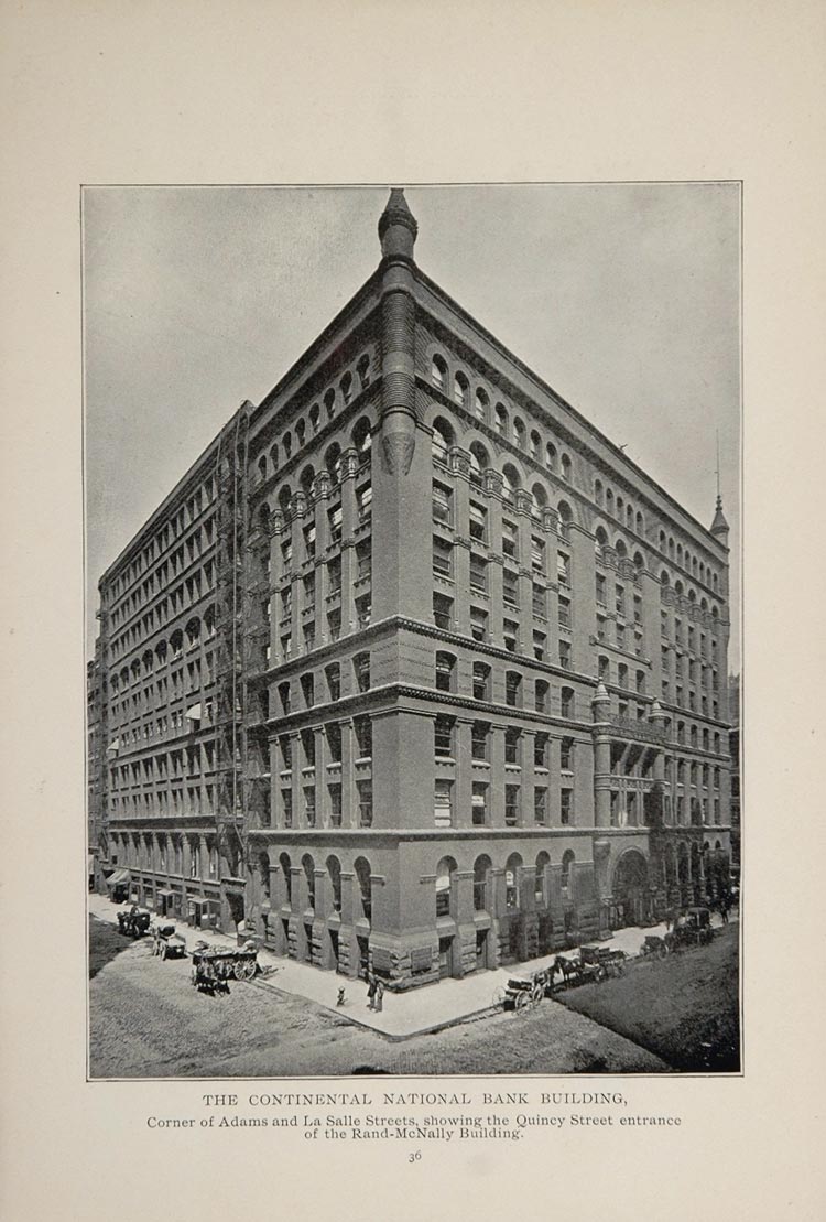 1902 Chicago Continental National Bank Building Print ORIGINAL HISTORIC IMAGE
