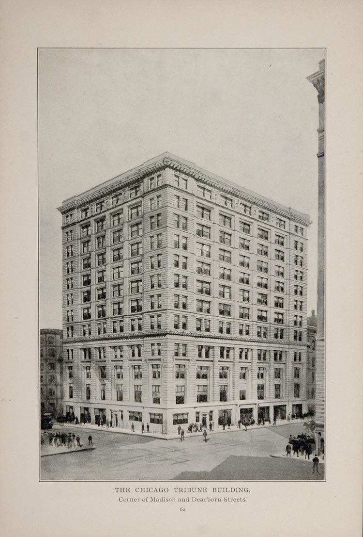 1902 Chicago Tribune Building Madison Dearborn Streets ORIGINAL HISTORIC IMAGE