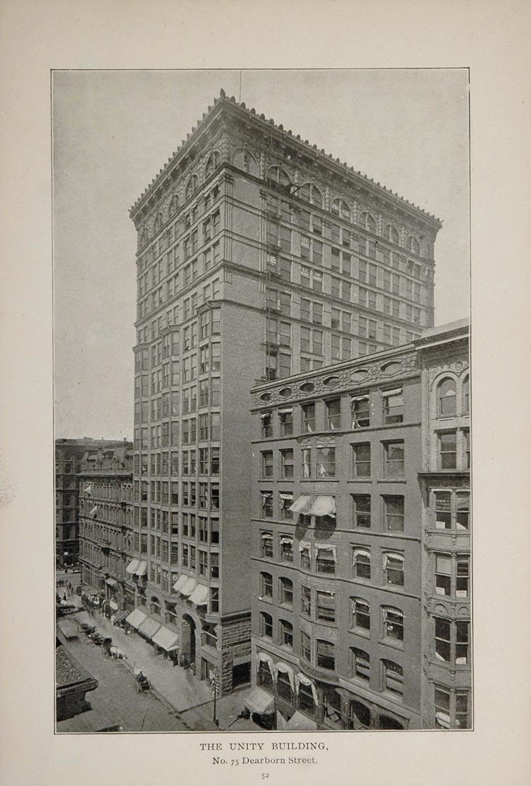 1902 Chicago The Unity Building Dearborn Street Print ORIGINAL HISTORIC IMAGE