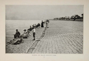 1902 Chicago Lincoln Park Bear Cave Fishing Beach Print ORIGINAL HISTORIC IMAGE