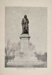 1902 Chicago Statue Linne Lincoln Park Original Print ORIGINAL HISTORIC IMAGE
