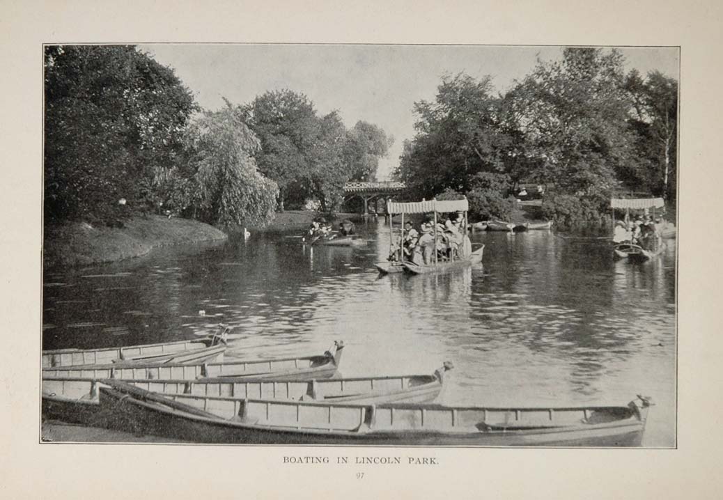 1902 Chicago Lincoln Park Boating Elk Park Orig. Print ORIGINAL HISTORIC IMAGE