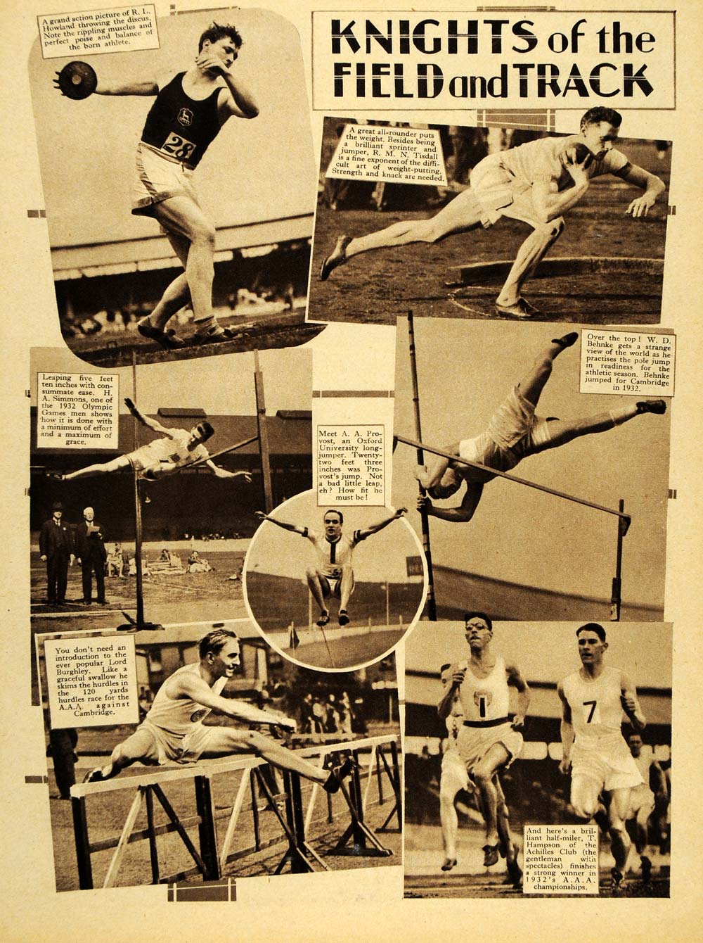 1934 Track Field UK Athletes Shot Put Discus Hurdles - ORIGINAL CHM1