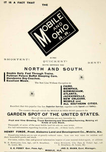 1895 Ad Mobile Ohio Railroad Henry Fonde Alabama Land Development Posey CHM2