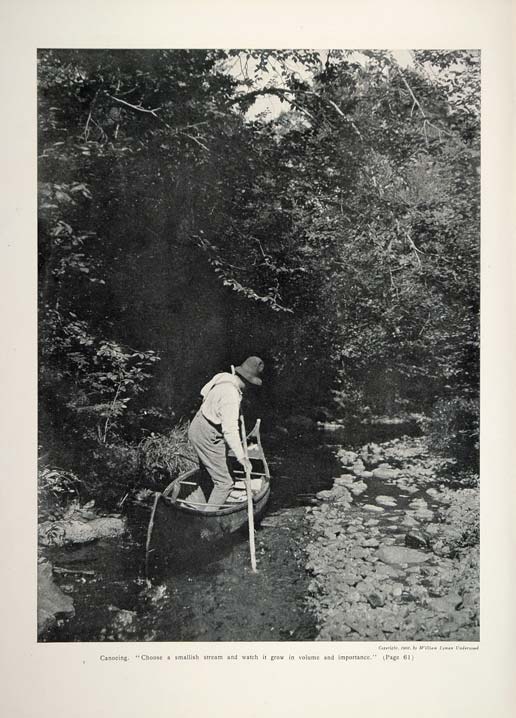 1902 Print Man Canoeing Canoe Stream William Underwood ORIGINAL HISTORIC CL1