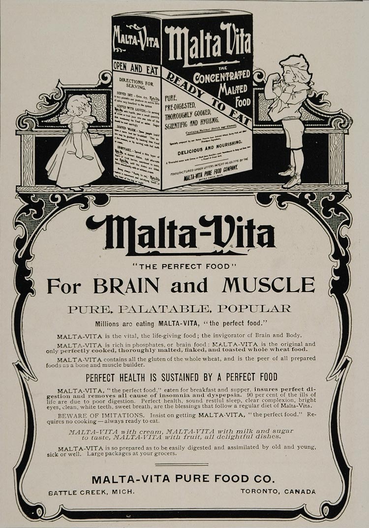 1902 Ad Malta Vita Whole Wheat Health Food Battle Creek - ORIGINAL CL1