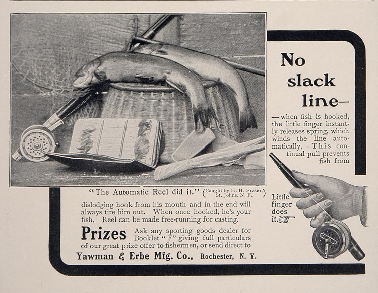 automatic line reel fish 1902 Vintage Ad Yawman & Erbe Automatic Fishing Reel