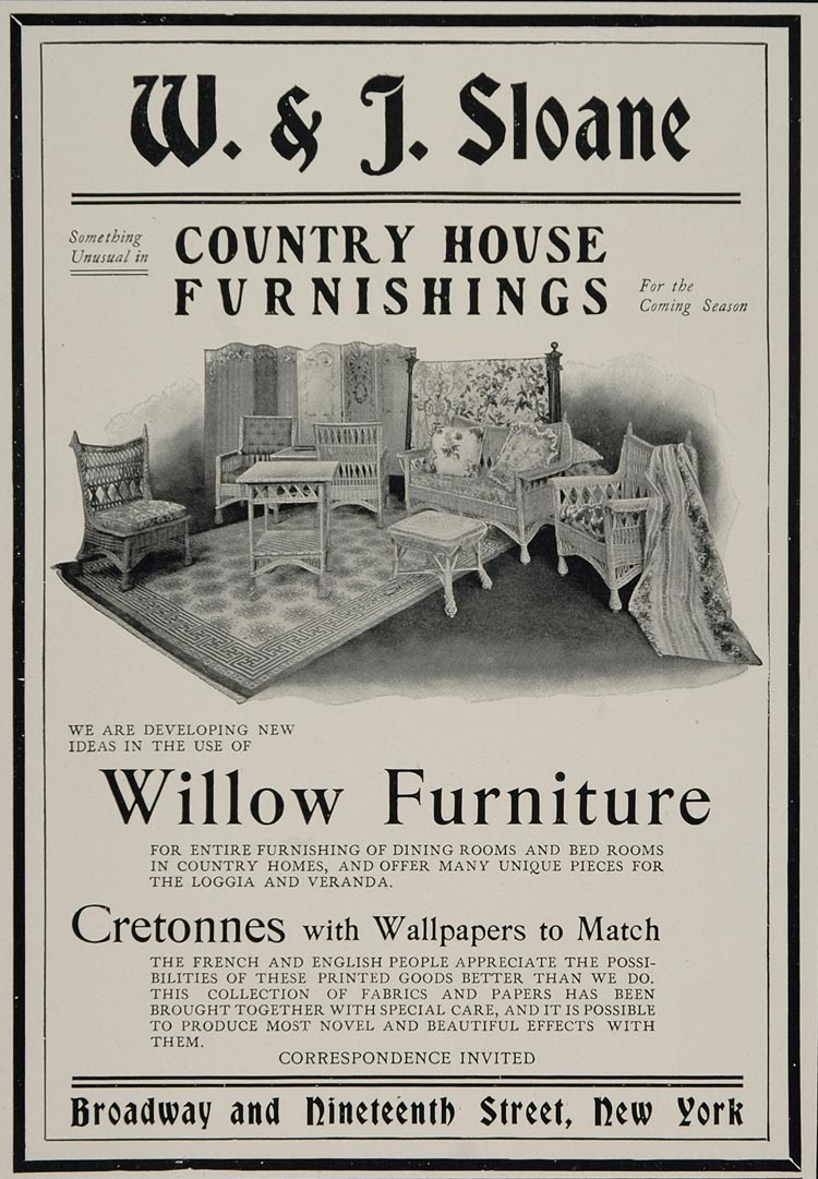 1902 Vintage Ad W. & J. Sloane Wicker Willow Furniture - ORIGINAL CL1
