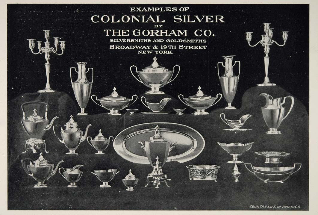 1902 Ad Gorham Colonial Silver Candelabra Tray Teapot - ORIGINAL ADVERTISING CL1