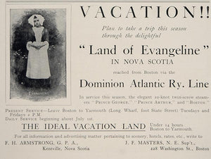 1902 Ad Dominion Atlantic R.R. Evangeline Nova Scotia - ORIGINAL ADVERTISING CL1
