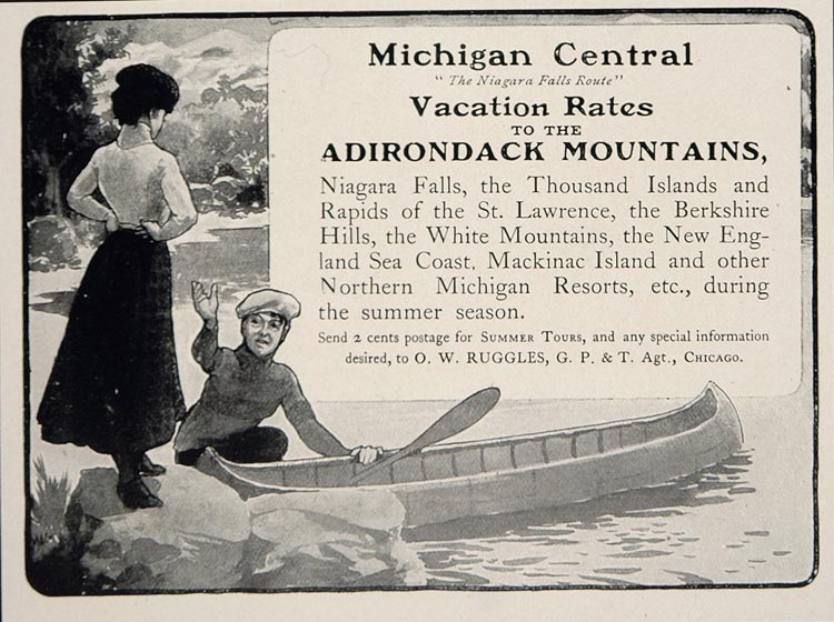 1902 Ad Michigan Central Railroad Line Adirondack Canoe - ORIGINAL CL1