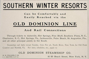 1902 Ad Old Dominion Line Steamships Southern Resorts - ORIGINAL ADVERTISING CL1