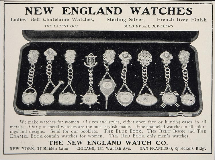 1902 Ad Belt Chatelaine Watches New England Watch Co. - ORIGINAL ADVERTISING CL1