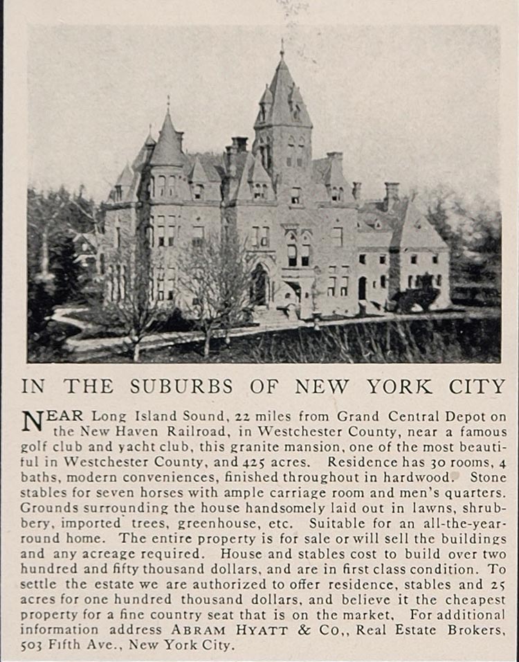 1902 Ad Westchester Granite Mansion Estate New York - ORIGINAL ADVERTISING CL1