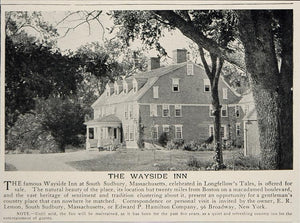 1902 Ad Wayside Inn Sudbury Mass. E.R. Lemon Longfellow - ORIGINAL CL1