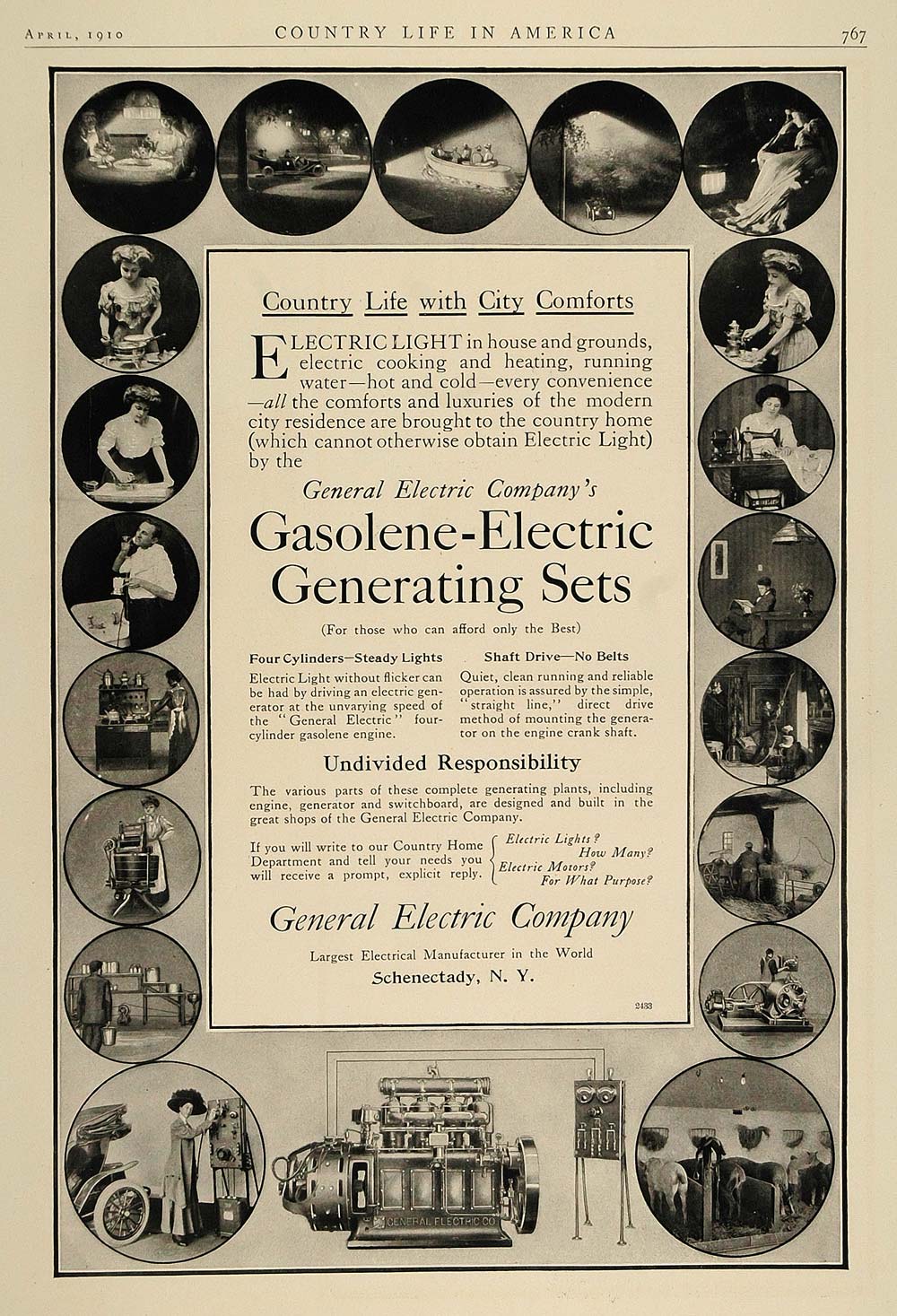 1910 Ad General Electric Gasoline Gasolene Generators - ORIGINAL ADVERTISING CL2