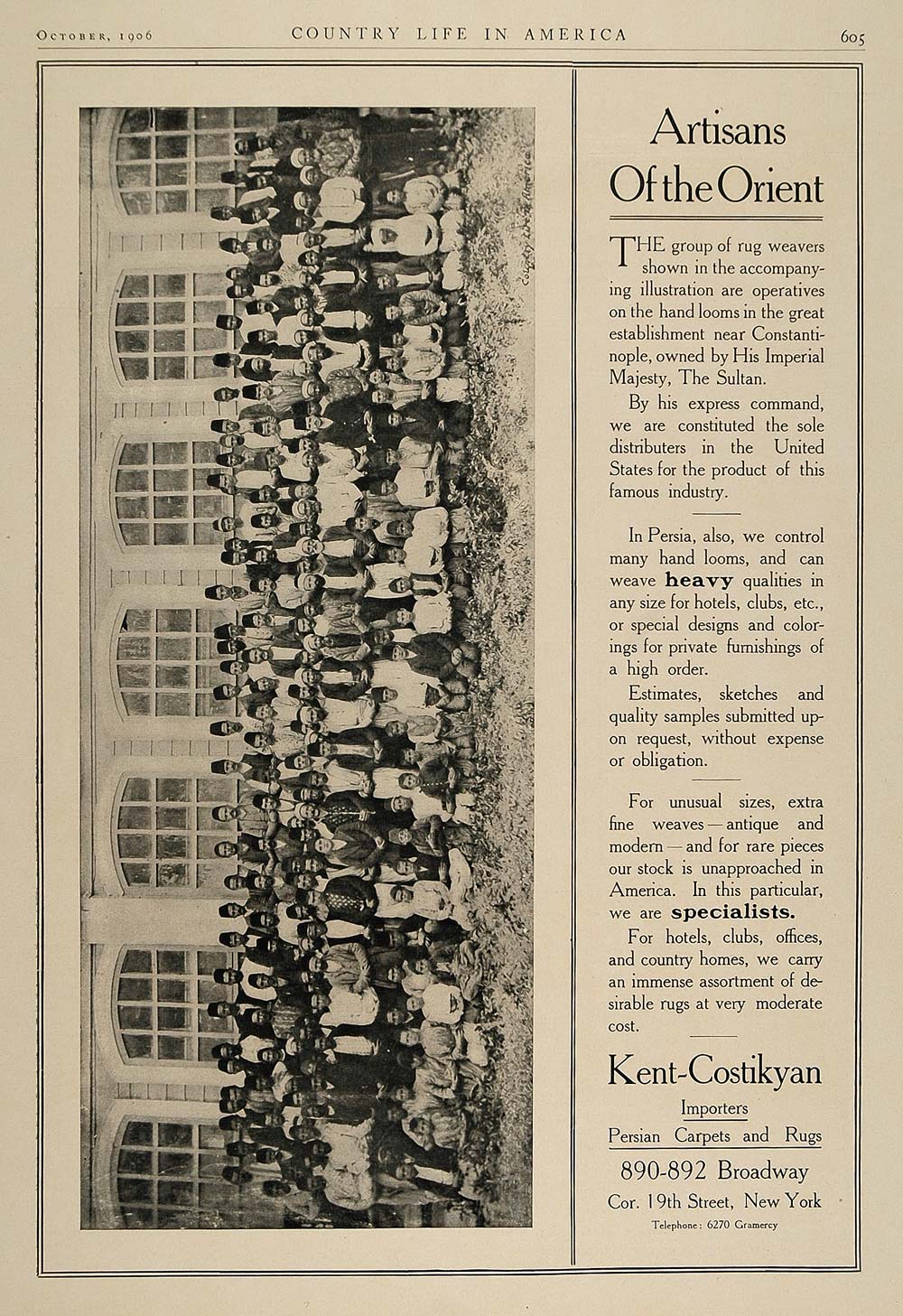 1906 Ad Kent Costikyan Persian Rug Weavers Istanbul - ORIGINAL ADVERTISING CL2