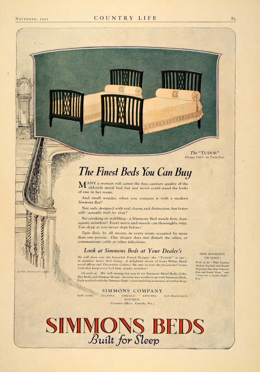 1921 Ad Simmons Bed Tudor Twin Metal Art Deco Furniture - ORIGINAL CL3